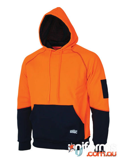Orange and navy Hivis Softshell Hoodie for work, great for visibility and comfort