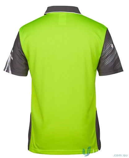 Lime green and charcoal grey Southern Cross workwear polo shirt with star sleeves