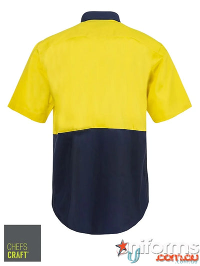 Two-tone HiVis SS Shirt made of cotton drill, perfect short sleeve cotton work shirt