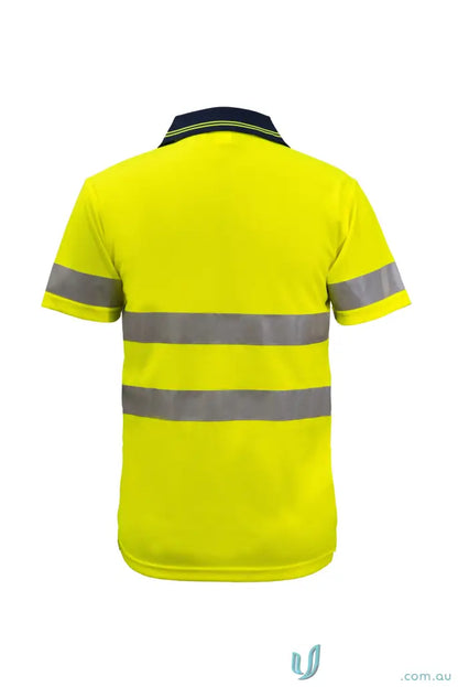Bright yellow HiVis SS Taped Polo with double stripe reflective workwear uniforms