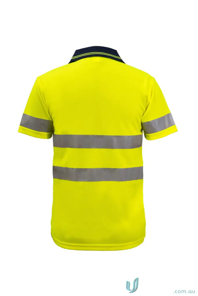 Bright yellow HiVis SS Taped Polo with double stripe reflective workwear uniforms