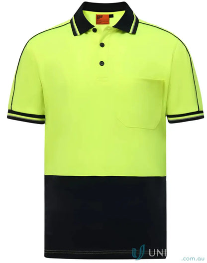 HiVis SW89 sustainable cool-breeze safety polo with black collar and stripe sleeves