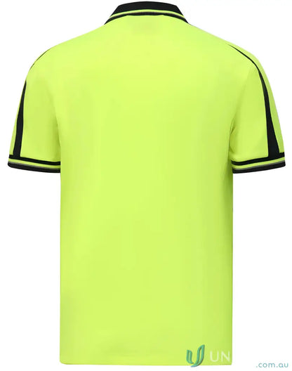 Men’s lime green hi-vis SW89 cool-breeze safety polo with black trim on collar and sleeves