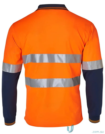 Orange and navy sw21a long sleeve safety shirt from HiVis TrueDry with 3M Tape Polo
