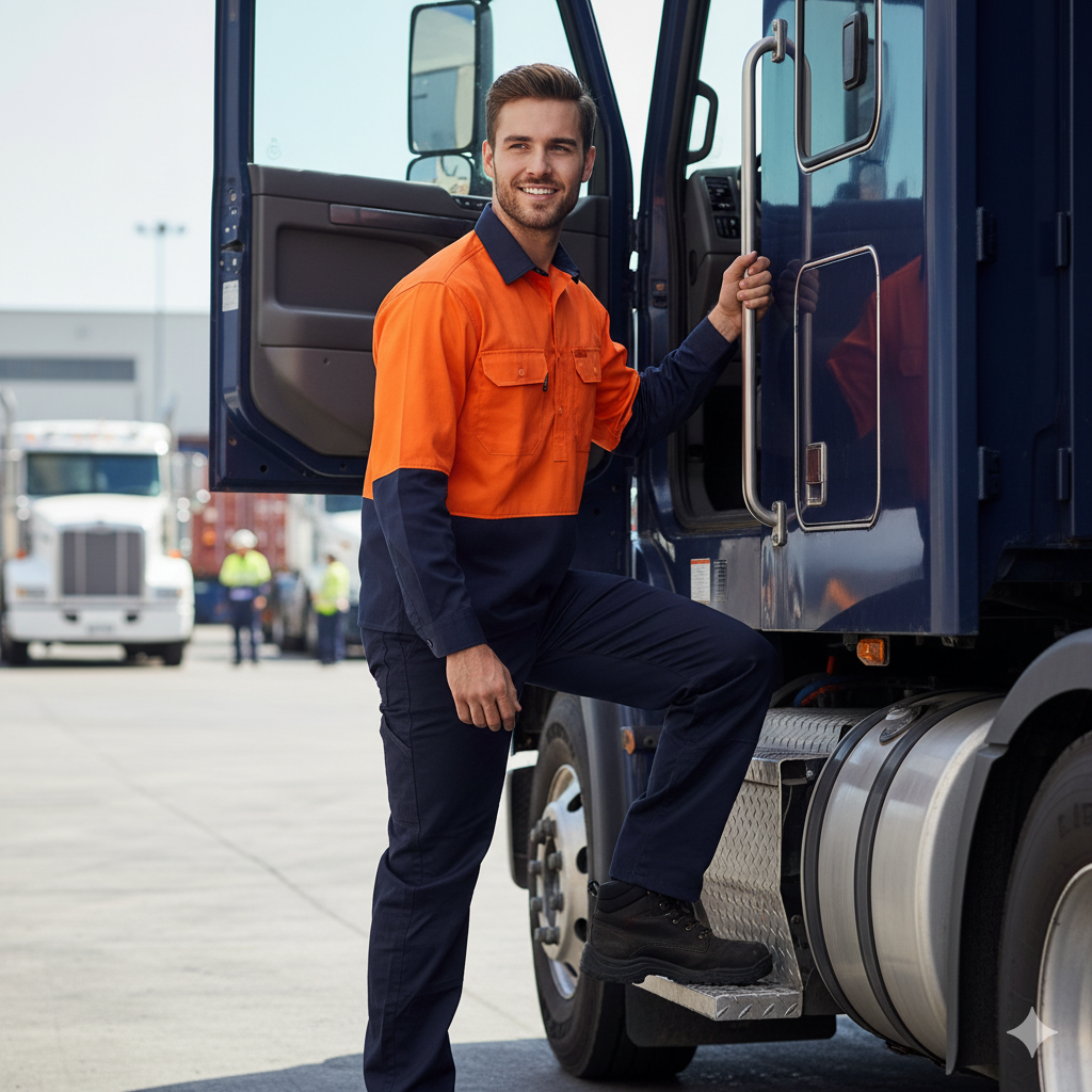 HiVis Two Tone Close Front LS Cotton Drill Shirt - Fluoro Orange/Navy / A(S) - WORKWEAR