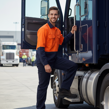 HiVis Two Tone Close Front LS Cotton Drill Shirt - Fluoro Orange/Navy / A(S) - WORKWEAR