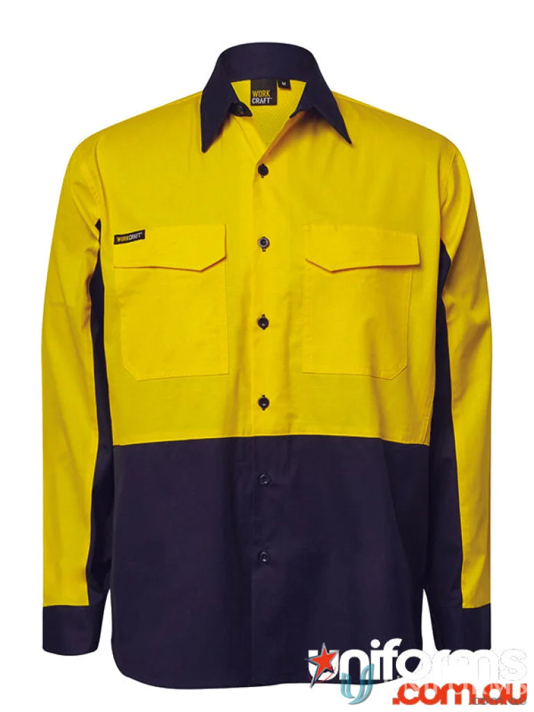 HiVis Vented Ripstop LS Shirt with sun protection, perfect for work uniforms