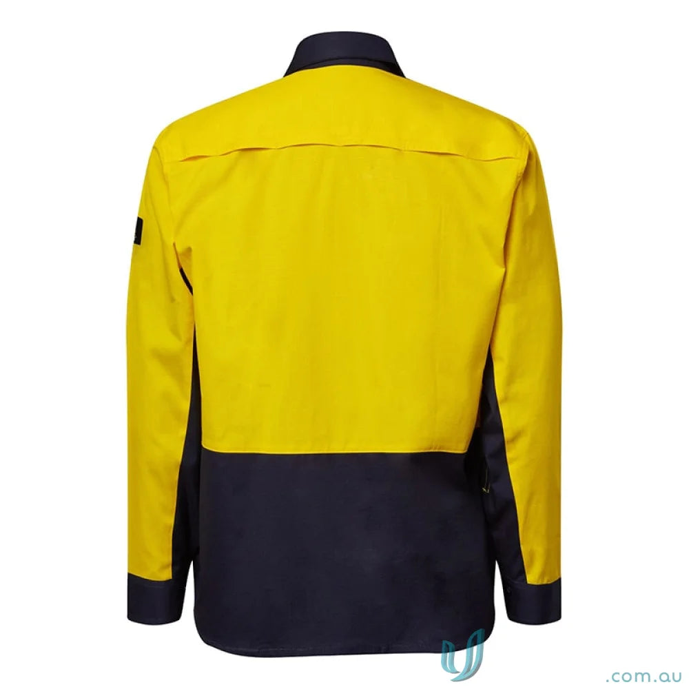 HiVis Vented Ripstop LS Shirt in yellow and navy blue for work uniforms with sun protection