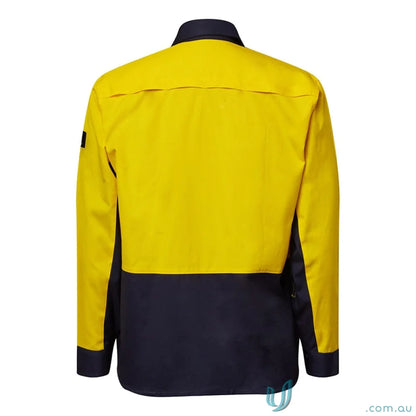 HiVis Vented Ripstop LS Shirt in yellow and navy blue for work uniforms with sun protection
