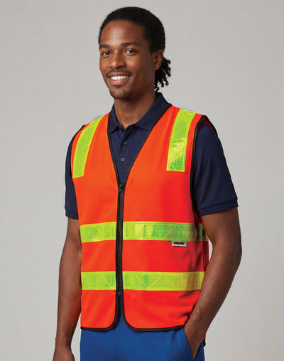 HiVis VIC Road Safety Vest with bright orange fabric, reflective tape, warp-knitted polyester