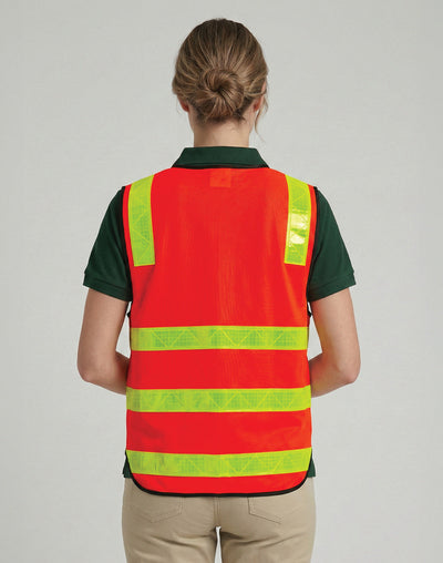 HiVis VIC Road Safety Vest with bright orange fabric, reflective tape, warp-knitted polyester for road work