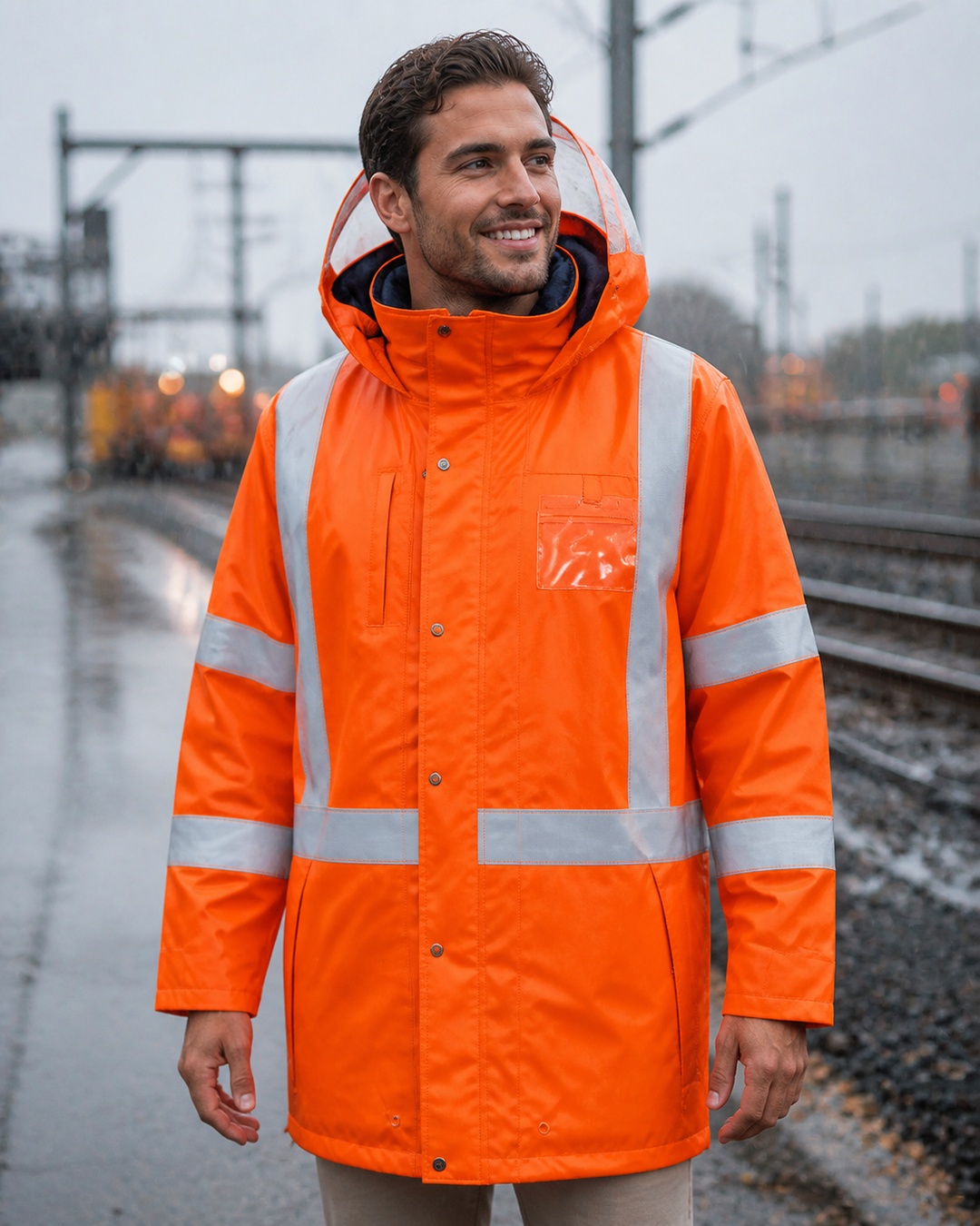 Hi Vis X Back 4 In 1 Waterproof Jacket on Australian male model