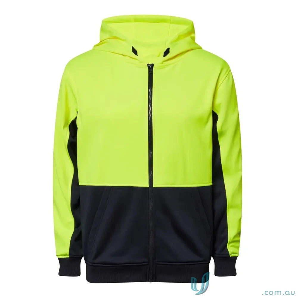 Two-tone neon yellow and black HiVis Zip Hoodie perfect for workcraft hivis zip or road work gear