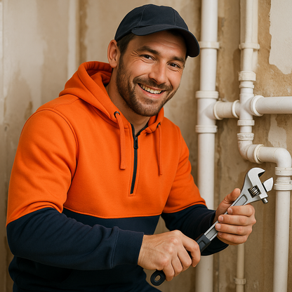 HiViz Half Zip Fleece Hoodie - Fluoro Orange/Navy - WORKWEAR