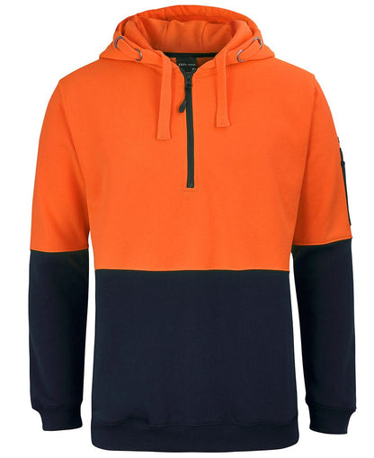 HiViz Half Zip Fleece Hoodie - Fluoro Orange/Navy - WORKWEAR
