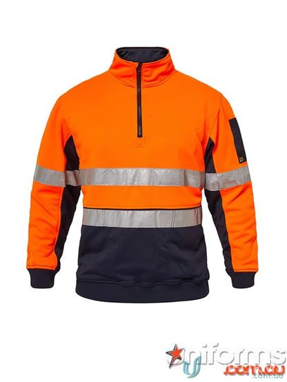 Orange and navy blue HiViz Half Zip Taped Pullover with sleeve pen pocket and dirt panels