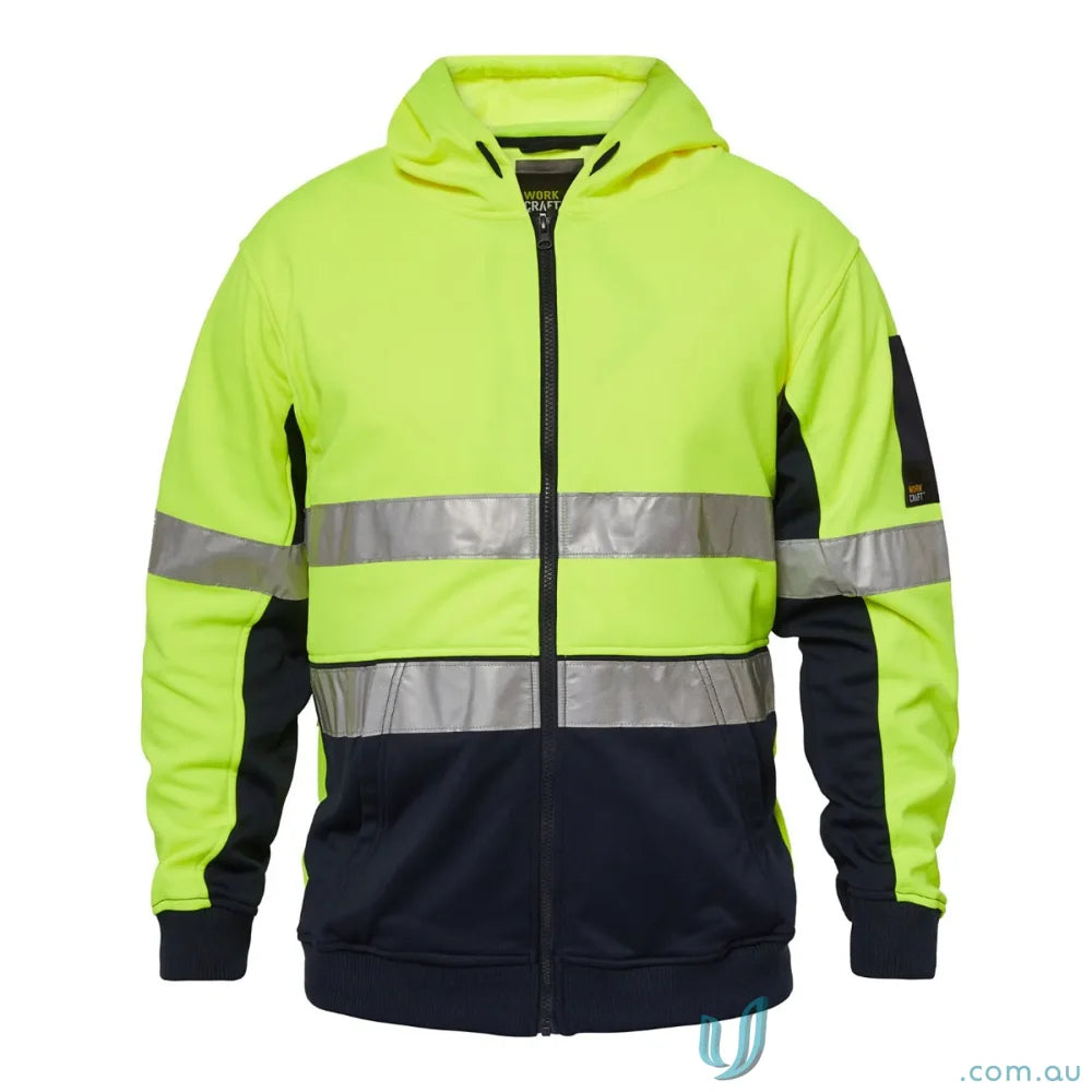 High-visibility hooded work jacket from Workcraft Hiviz Taped Hoodie line with reflective details