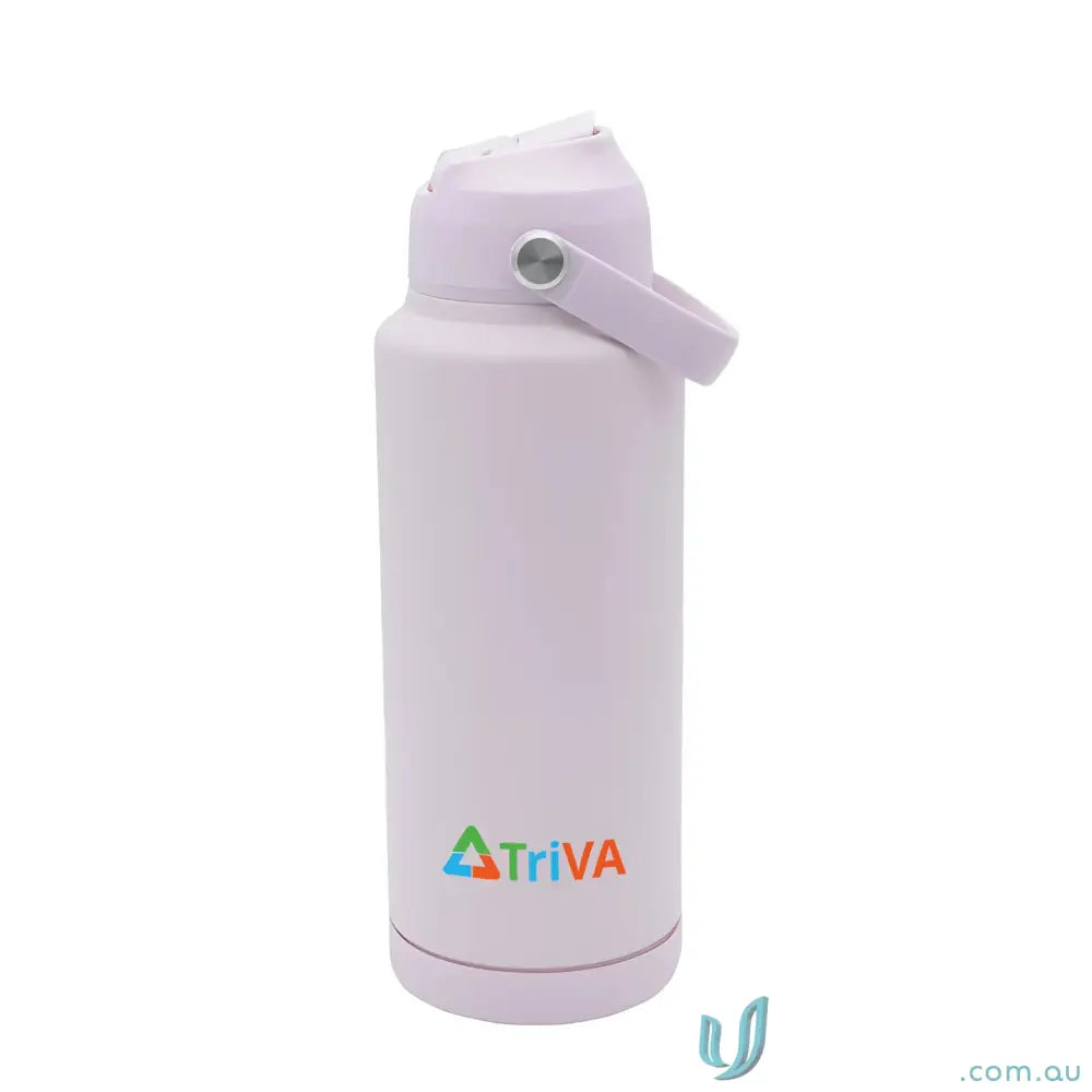 Lavender water bottle with handle, stainless steel, powder-coated exterior for uniforms