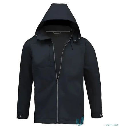 Dark hooded softshell jacket from The Horizon Jacket workwear collection for uniforms