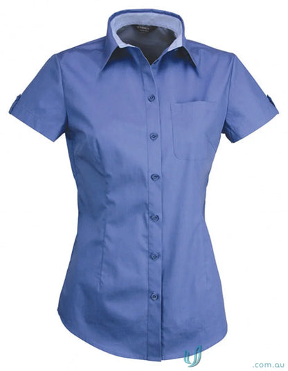 Hospitality Nano Ladies S/S Shirt in periwinkle blue with white collar, perfect for workwear