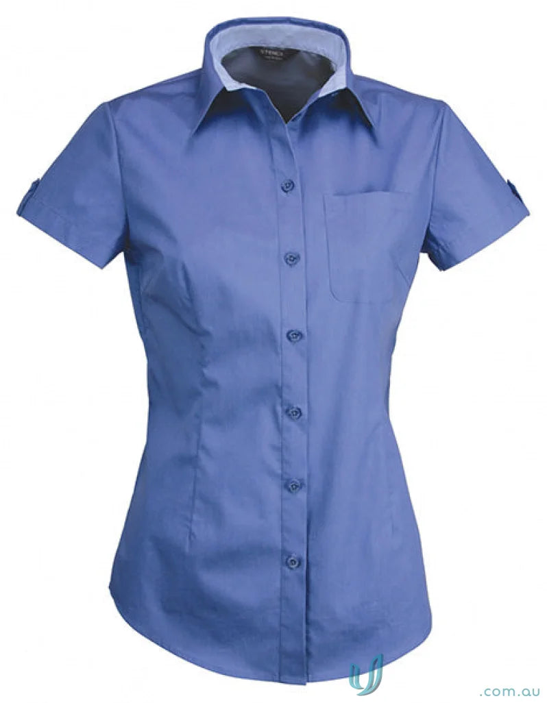 Hospitality Nano Ladies S/S Shirt in periwinkle blue with white collar, perfect for workwear