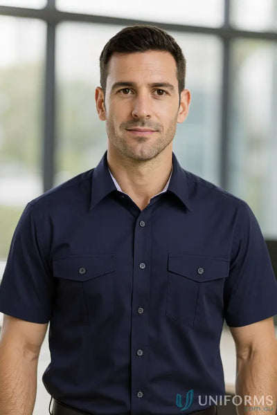 Hospitality Nano SS Shirt in dark blue with nano-gear® fabric and front pockets