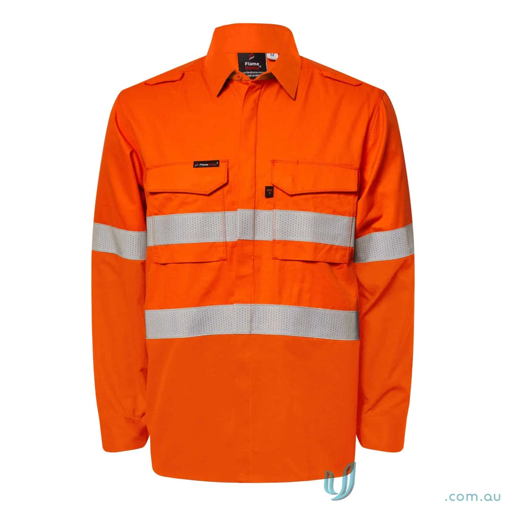 Orange long-sleeved work shirt with reflective tape and gusset sleeves FSV035