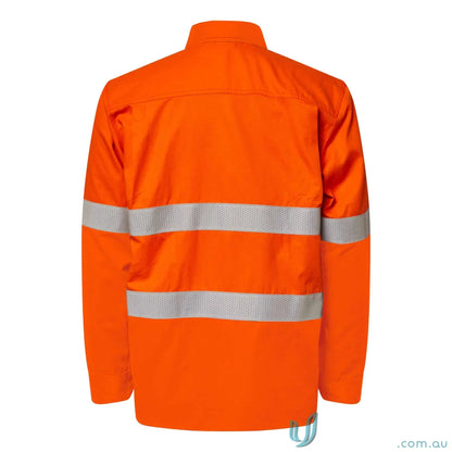 Orange HiVis Reflective Shirt with Gusset Sleeves and perforated reflective tape fsv035