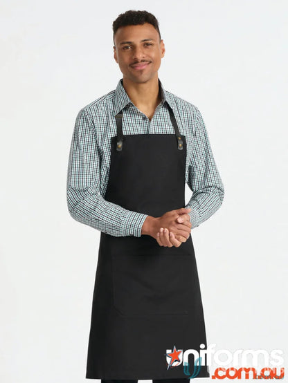 Black apron with leather straps from Hudson Identitee L/S Shirt workwear uniform