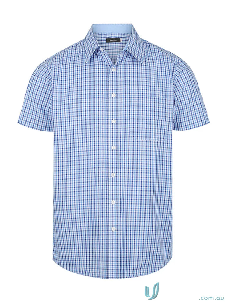 Hudson Short Sleeve Shirt with blue and white gingham check pattern, perfect for summer