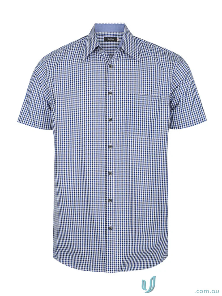 Hudson Short Sleeve Shirt in blue and white gingham check for casual style