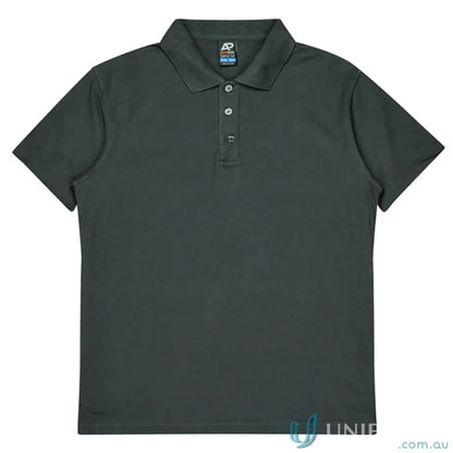 Gray short-sleeved pique knit polo shirt from Hunter Adult Polo for uniforms and workwear