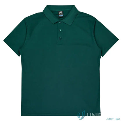 Dark green pique knit Hunter Kids Polo shirt with collar and three buttons for uniforms