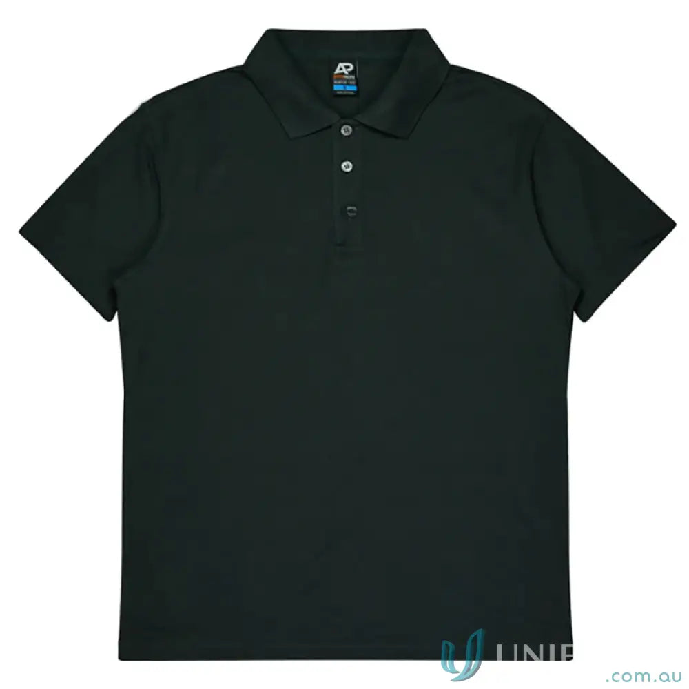 Hunter Kids Polo in dark green pique knit, perfect for uniforms or workwear