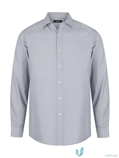 Hunter Long Sleeve Shirt in gray with dobby weave premium cotton, modern fit long sleeve shirt