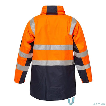 Orange and navy Hurricane HiViz Taped Jacket made from 300d polyester oxford with oxford PU coated added protection