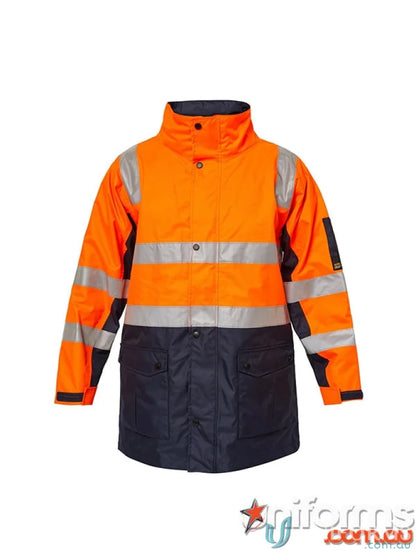 Orange and navy Hurricane HiViz Taped Jacket made of 300d polyester oxford with oxford PU coated added protection