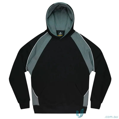 Black and gray hooded sweatshirt from Huxley Kids Hoodie, perfect for sports uniforms and casual workwear