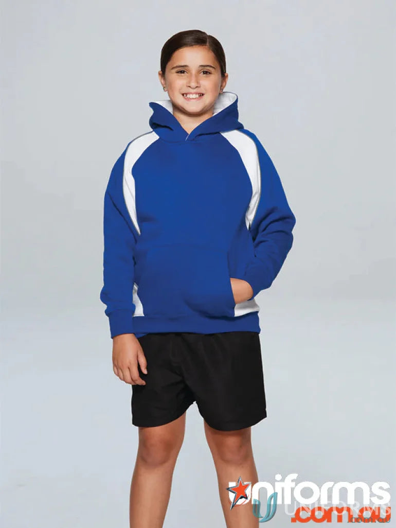 Child’s blue and white Huxley Kids Hoodie, perfect for casual sports uniforms
