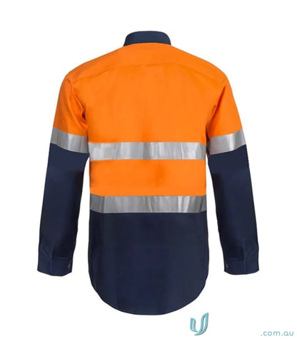 Orange and blue hybrid shirt with CSR tape and reflective tape for safety