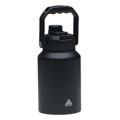 Black matte-finish insulated hydrasite 1.9l mega bottle with sturdy handle and ion grit logo perfect for workwear use