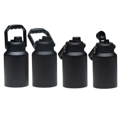 Matte black HydraSite 1.9L double walled stainless steel water bottle with handle