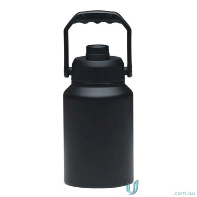 Matte black stainless steel HydraSite 1.9L mega bottle with twist‑on leak‑proof lid