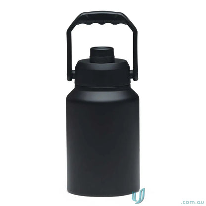 Matte black stainless steel HydraSite 1.9L mega bottle with twist‑on leak‑proof lid