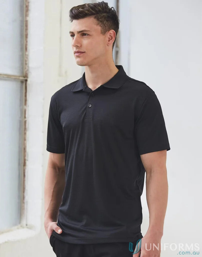 Black short-sleeved polo shirt from Winning Spirit ICON CoolDry Textured collection