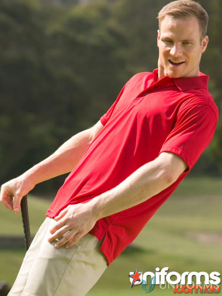 Red polo shirt from Winning Spirit ICON CoolDry Textured collection for stylish workwear