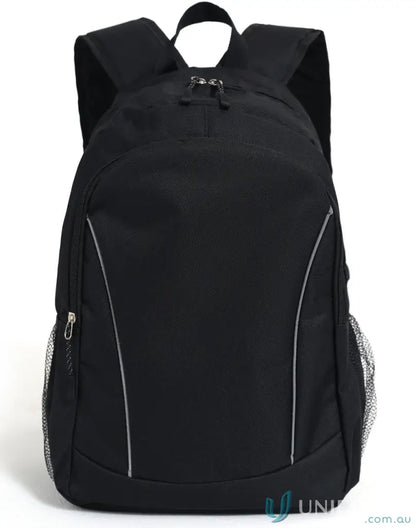 Black Iconic Promo Backpack B5030 with Silver Accents and Adjustable Shoulder Straps