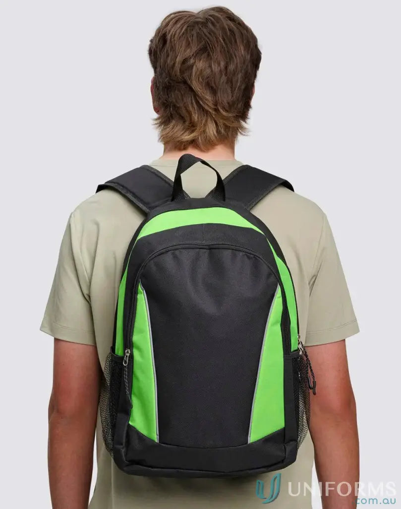 Black and green Iconic Promo Backpack with adjustable shoulder straps, model B5030