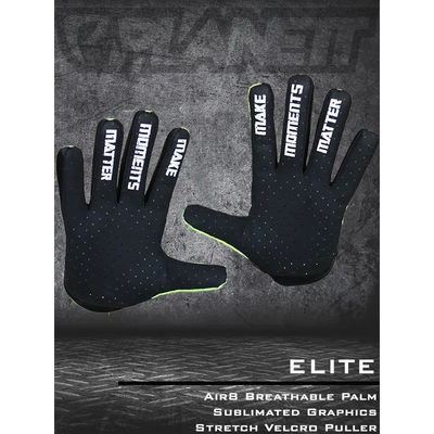 Black ICU glove with neon green accents and breathable palm designed for workwear and work uniforms use