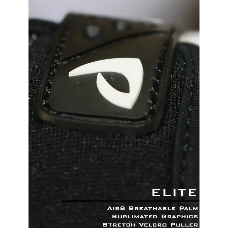 Black fabric patch with white stylized eye logo and stitched edges on icu glove for workwear and uniforms